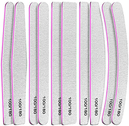 FANDAMEI 10 Pcs Nail File Set, 5 Shapes Nail Files for Acrylic and Gel Nails, 100/180 Grit Emery Boards for Nails, Nail File and Buffer Set