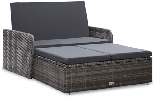 vidaXL Set de Muebles de Jardín 2 Piezas y Cojines Conjunto Casa Patio Aire Libre Terraza Sofá Mesa Tablero Sillas Sillón de Ratán Sintético Gris