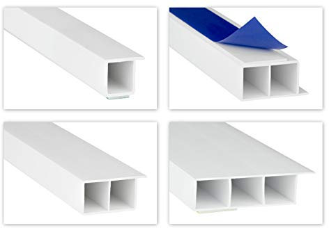 HEXIM Fenster/PVC Deckleisten 15mm - Hohlkammerprofile, wahlweise mit Schaumklebeband (selbstklebend) und Überstand für Wandabschluss (Fahne) - 2 Meter je Leiste (25x15mm, HJ 207-SKS)