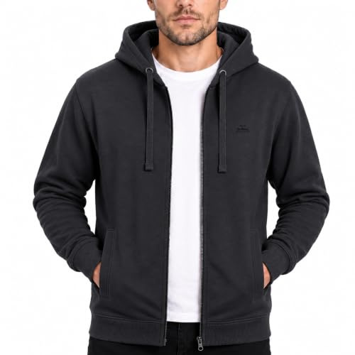 Iron Mountain Mens Fleece Full-Zip Hoodie Soft Cotton Blend Side Pocket | Anti-Pill, Brushed Fleece, Breathable Fabric, Drawstring Hood, Ribbed Cuff & Hem,Casual & Workwear, Outdoor, Lightweight,Warm
