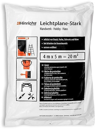 Hinrichs Plastic Dust Sheets for Decorating - 4m x 5m - Dust Sheet Plastic Sheet - Decorating Sheets for Painting and Furniture Protection - LDPE Quality - Dustsheets - Decorating sheets