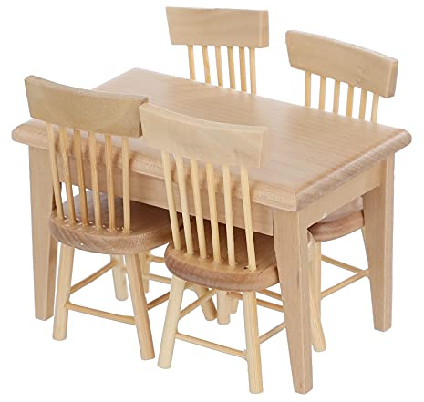 STOBOK Casa delle Bambole in Miniatura Mobili da Pranzo Sedia da Tavolo Modello di Set di Legno Mini Casa di Bambola Scrivania Sedia Kit per Il Ristorante Soggiorno