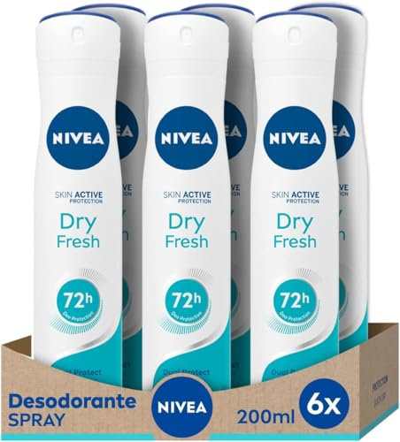 NIVEA Dry Comfort Fresh Spray confezione da 6 (6 x 50 ml), deodorante antitraspirante con protezione 72 h, deodorante spray per la cura femminile testato nella vita reale, la confezione può variare
