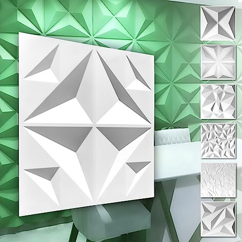 HEXIM 3D Wandpaneele, PVC Kunststoff weiß - Diamond Design Paneele 50x50cm Wandverkleidung (5QM HD018) modern Deckenpaneel Hintergrund