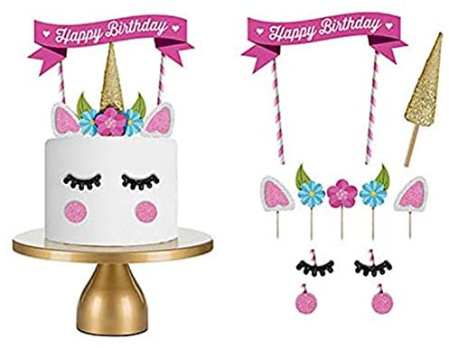 CHUANGOU Gateau Licorne Decoration Ensemble Cupcake Topper Faite à la Main, avec Cils - Réutilisable - pour Fête d'anniversaire, Mariage, Fête Prénatale