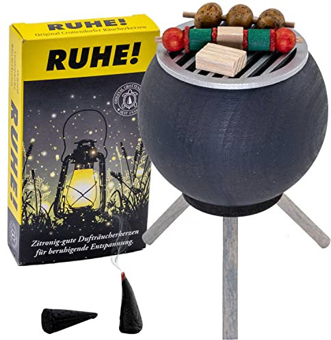Seiffener Volkskunst | Räucherofen Grillofen | Räucherfigur 10 cm | Grill + Räucherkerzen Ruhe | Räuchergrill Veggie | 26305 | anthrazit