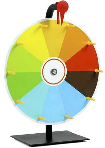 QWORK® Ruleta de la Suerte Multicolor de 30 cm con Soporte de Metal, 10 Secciones, fácil de Escribir y Limpiar