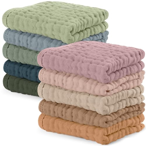 Comfy Cubs Confezione da 10 panni in mussola per bambini, morbidi panni in cotone a 6 strati per pelli sensibili, 25,4 x 25,4 cm, grandi, delicati e assorbenti, essenziali per neonati e bambini