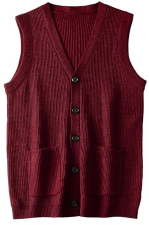 Suéter Masculino Chaleco Cuello V sin Mangas Ropa Masculina_Wine Red_XXXX-Large