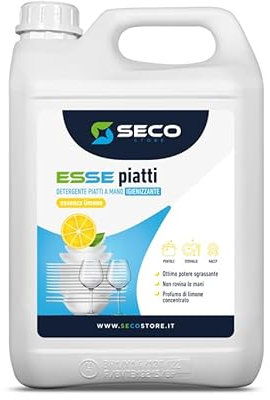 SECOSTORE - ESSE PIATTI - Detergente igienizzante piatti a mano - profumato al limone - 2 taniche da 5 litri.