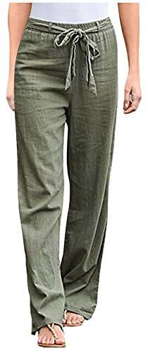 Pantalones de verano para mujer, ligeros y aireados, pantalones de lino para verano, ligeros, anchos, bohemios, pantalones de ocio, para mujer, talla corta, con muchos bolsillos, pantalones de tela,