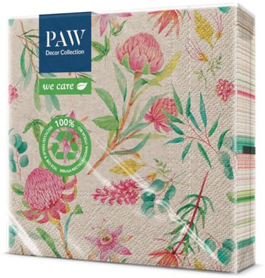 PAW - Servilletas Papel 3 Capas (33 x 33 cm) I 20 Unidades I Perfecto para Cumpleaños, Fiestas, Bodas, Comuniones, Celebraciones I Servilletas con Diseño de Naturaleza I Cena