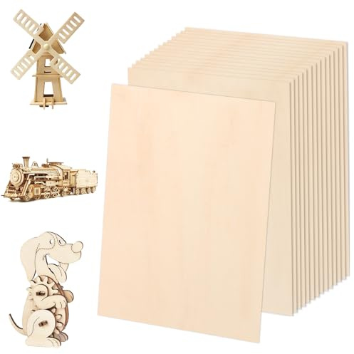 DAJAVE Legno Compensato di Tiglio, 15Pz Compensato in Legno di Balsa, 300x200x1,5MM - Tavole Modello per Bricolage, Pirografia e Laser - Pannelli di Legno Fai da Te, Fogli di Legno di Balsa