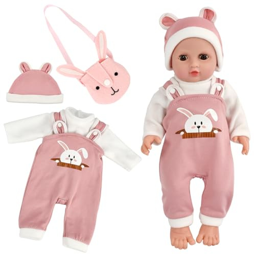 Ropa para muñecas bebés,Adorable Ropa Muñeca Reborn,Conjuntos de Ropa de muñecas bebés,con Gorro,Vestido,Bolsa, Accesorios para muñecas bebés de 35-43 cm, Regalos para Niñas y Niños (Rosa-B)