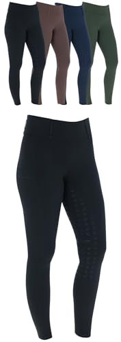 Covalliero - Damen Reitleggings Silikon Vollbesatz | Reithose mit 2 Handytaschen | Herbst & Winter Reiterhose | warm, atmungsaktiv & elastisch | Reitbekleidung in Black | Größe 38/40