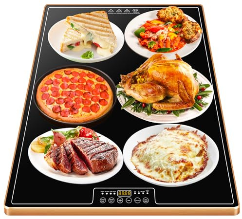 TOPRATED Large Electric Warming Tray(24x16 inch)，Commercial Metal Food Warmer with Thermostat and Full Surface Heating, Food Warming Mat with 8 Temperature Modes for Parties Buffet,Catering Hot Plate