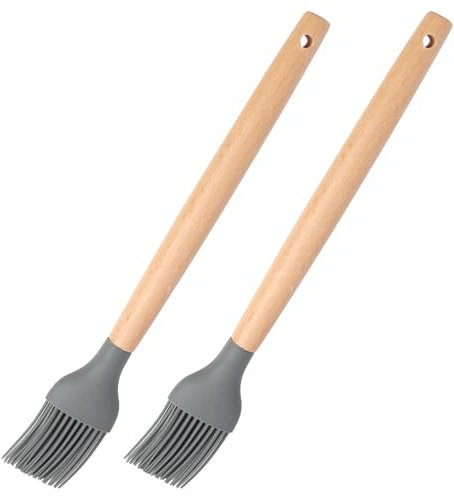 2PCS Pennello Cucina Silicone, Senza Plastica Pennello in Silicone da Cucina Senza Plastica, 20 cm, Pennello Pasticceria Vegan con Manico in Bambù Ecologico, Resistente al Calore fino a 200°C