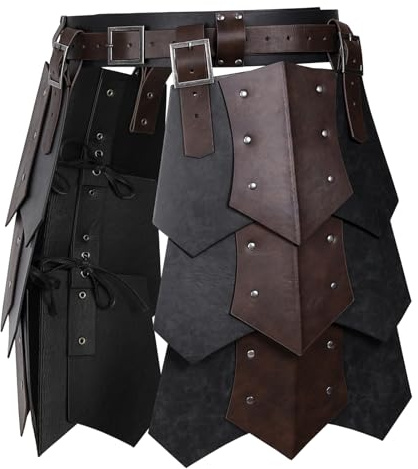 HiiFeuer Medieval Faux Leather Wide Belt Thigh Armor, Retro Double Sides Waist Armor, Mercenary&Knights Skirt Armor for LARP (Black B)