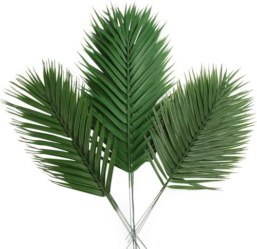 Sulanmo - 12 plantas artificiales en forma de hojas de palmera, palmeras tropicales artificiales de 3 tipos, palmeras artificiales artificiales para casa, oficina, boda, decoración