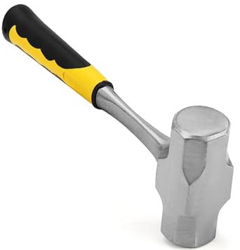 ZOENHOU 2000g Fäustel mit Fiberglasgriff, Achteckiger Vorschlaghammer, 2 kg hammer für Gartenarbeit, Camping und Steinbearbeitung, Kohlenstoffreicher Stahl