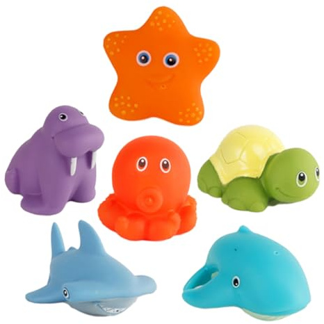 HONMEET Lot De 6 Jouets De Bain pour Bébé Animaux Qui Couinent Et Changent De Couleur à La Chaleur Vinyle Solide Taille Petite Bain Fêtes D’garçon Et Filles