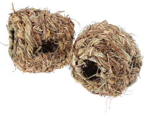 SEWACC Lot de 2 Balles Jouets à Mâcher en Paille Écologique, Tressées la Main, Taille Petite, pour Lapins et Petits Animaux de Compagnie, Accessoires D’entraînement pour Rongeurs