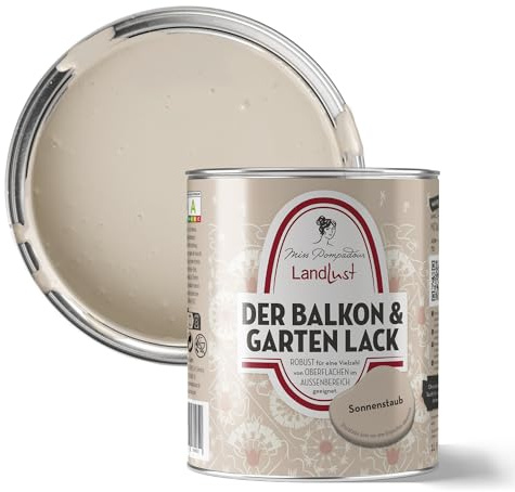 MissPompadour seidenmatter Holzlack außen & wetterfest 1L, Sonnenstaub Beige, geruchsarme Möbelfarbe für Holz, Metall & Kunststoff mit UV-Schutz, wasserbasierte Holzfarbe