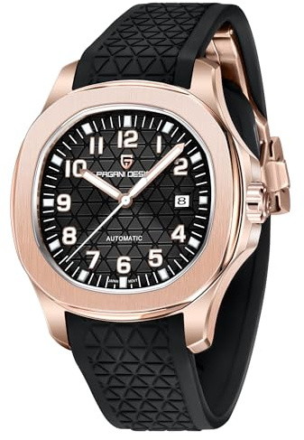 Pagani Design YS031 Montre automatique de luxe pour homme avec bracelet en caoutchouc fluorescent et cristal saphir japonais 8215 Mouvement étanche à 100 m Boîtier en acier inoxydable de qualité
