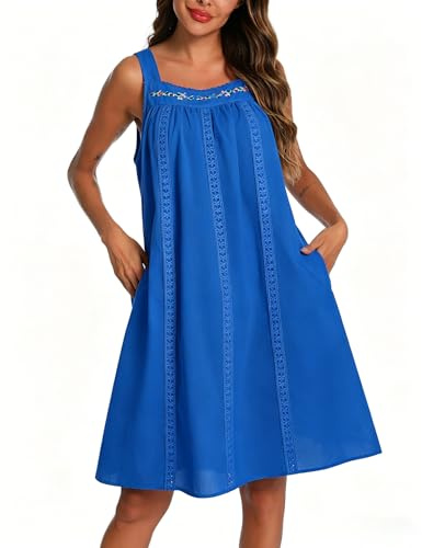 YOZLY Cotton Nightgowns for Women Sleeveless Tank Night Gown Sleepwear with Pockets