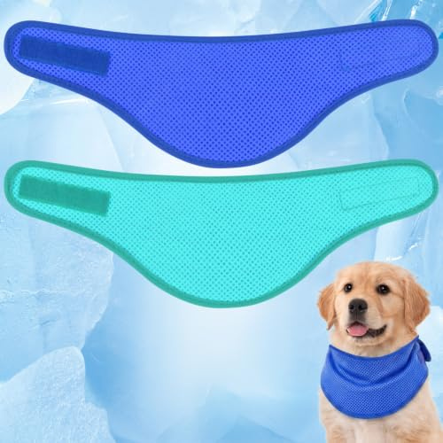 Aolso Bandana de Refroidissement pour Chien, 2PCS Bandana Chien Refroidissement,Foulard Rafraîchissant,Respirante Réglable Léger Collier,pour Rafraîchir en Été,45x14CM(Vert/Bleu-L)