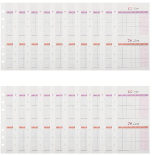 SEWACC Recharge pour Organiseur A6 20 Feuilles en Papier Double Face, Inserts de Calendrier Mensuel Flexible pour Planification Détaillée et Organisation