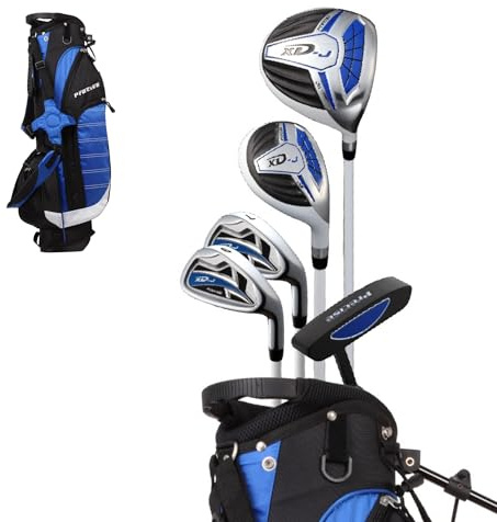 Precise XD-J Kids Golf Clubs Set – Boys’ & Girls’ Junior Golf Set with Lightweight Graphite Shafts, Hybrid, Putter & Stand Bag - Blue Ages 9-12 – Right-Handed