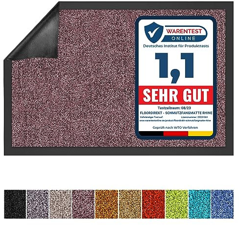 Floordirekt Schmutzfangmatte Rhine - waschbare & leistungsstarke Fußmatte - Sauberlaufmatte mit Rutschfester Rückseite - Türmatte für den Eingangsbereich (Lila, 90 cm x 120 cm)