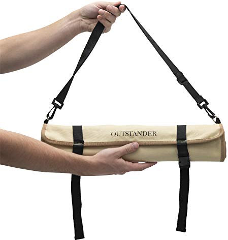 OUTSTANDER Sac à Couteaux De Chef avec 11 Fentes en Toile Cirée Robuste De 16OZ pour Couteaux De Camping, Sac Étanche pour Matériel De Chef, Livré avec Bandoulière Beige