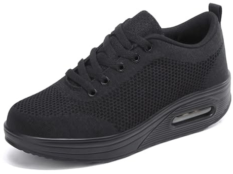Zapatillas cuña Mujer Deportivas cuña Mujer Zapatos Deporte Gimnasio Zapatillas de Running Ligero Sneakers Cómodos Fitness Zapatos de Trabajo Negro DQ 36EU