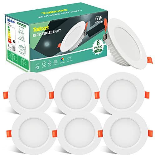 LED Spot Encastré Extra Plat 6W, 600lm Blanc Froid Plafonnier Rond Spot de Plafond Angle 120° Equivalent 60W Halogène, 6000K 230V Éclairage Plafond Encastré Pour Salle de Cuisine (Lot de 6)