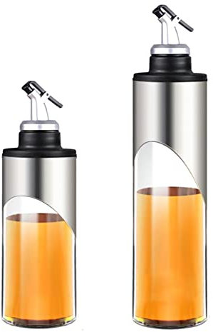 YDZK 2 Pack Oil Vinegar Bottles 380ml+680ml Dispenser Cooking Olive Oil Spray Bottle Portable Stainless Steel Glass for Juice Sauce Salad BBQ Kitchen Baking (Silver Nozzle, Silver)