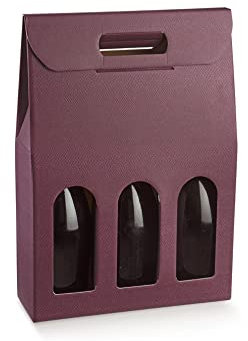 5 cajas para 3 botellas de vino verticales modelo bordolés, borgonota, robustas estrenas navideñas cartón acoplado y asa exterior 27 x 9 x 38,5 cm (altura) cm SKY VINACA