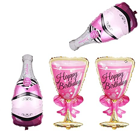 4Pcs 36inch Champagne Bottle Foil Balloons and Goblet Wine Glass Large Mylar Foil Balloons for Birthday Wedding Ceremony Party Camping Anniversary