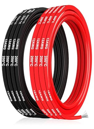 Cable de silicona,Cable electrónico de silicona-3,33mm² 12AWG-Cable eléctrico súper flexible de 5m(2.5m negro y 2.5m rojo),ideal para modelos a control remoto,electrodomésticos y mucho más