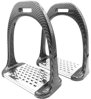 JA Horse Aluminium Steigbügel Pferd Reiten Balance rutschfeste Einlagen stabile schwarz rot blau Kohlefaser Muster (Kohlefaser Muster)