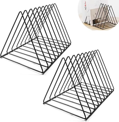 AZKEEGREY 2 Stück Metall Zeitschriftenständer, Desktop Schallplatten Aufbewahrung, 9 Steckplätze Vinyl Halter für Vinyl Schallplattenständer, Büro, Dokumente, Magazin