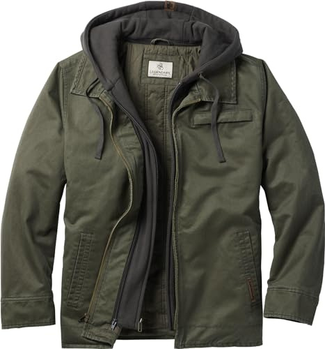 Legendary Whitetails Mens Casual Coat with Hood Waxed Cotton Water Resistant Jacket, Army, MED