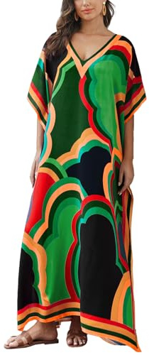 L-Peach Robe longue d'été pour femme à imprimé ethnique de plage Kimono Caftan Maxi Kaftan, Taille unique