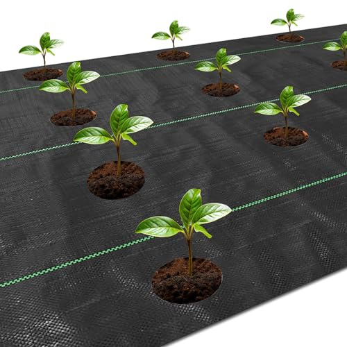 Tela de barrera de malezas con agujeros de plantación de 3 pulgadas, tela de barrera de malezas de jardín de 3.3 pies x 11.8 pies, tapete de jardinería, control de erosión del suelo y estabilizado