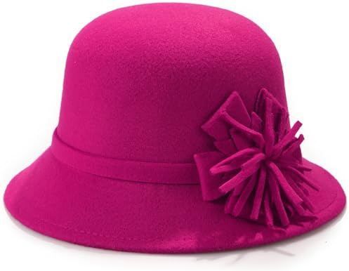 MESU Sombrero de fieltro para mujer, diseño floral, estilo vintage, de los años 20, Rosa Roja, Talla única