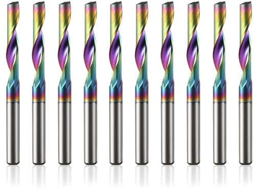 10 Stück Alu Fräser 3,175mm 1/8 Schaft VHM Schaftfräser Aluminium 17mm Schnittlänge Einschneider mit DLC Beschichtung CNC Fräser Holz für Aluminium Acryl Messing