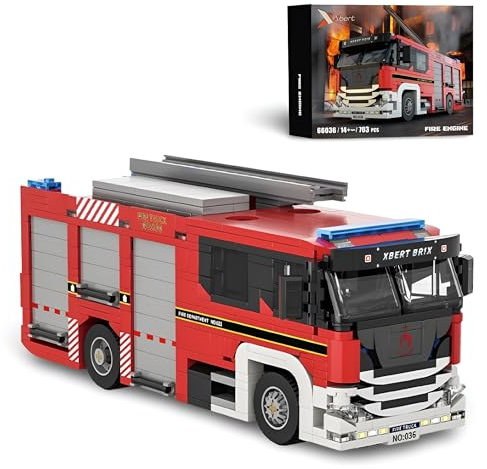 Ebortsin City Ladder Fire Truck Building Blocks Set, 704 Pieces Firetruck Bricks Collectible Fire Engine Building Kits Model, Gift for Adults and Kids, Compatible with L***