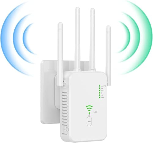 Repetidor WiFi Exterior, 2024 Nuevo Amplificador WiFi 1200Mbps, Repetidor WiFi Potente Inalámbrico Doble Banda 5GHz & 2.4GHz WiFi Extender, Compatible con Todos los Puertos Ethernet de Internet