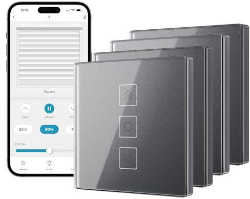 Tallifun 4 pack anslutna rullgardinsbrytare med procentfunktion, väggströmbrytare röststyrning, programmering för gardiner, kompatibla med Alexa/Google Home/Smartlife (grå)